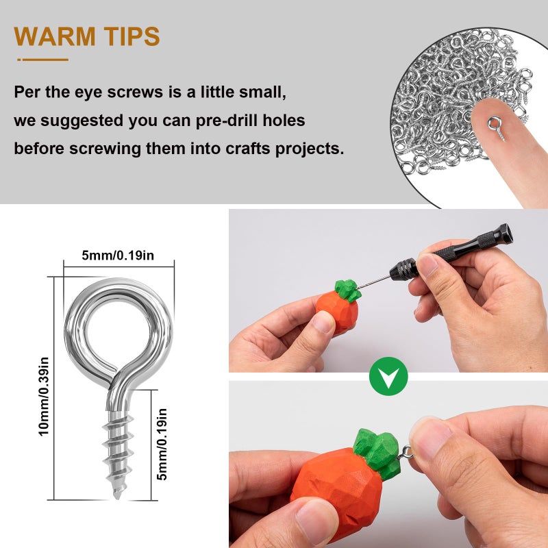 Weico 300pcs Screw Eye Pins Hooks, Small Metal Hoop Eye Pin Screws for DIY Jewelry, Charm Bead Pieces/Arts & Crafts Projects/Cork Top Bottles/Charm Bead Pieces(10X5mm) - Image 2